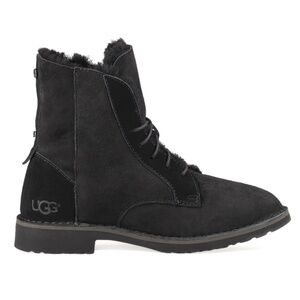 UGG Quincy Women Suede Sheepskin Lined Combat Boots In Black.  Size: US 7